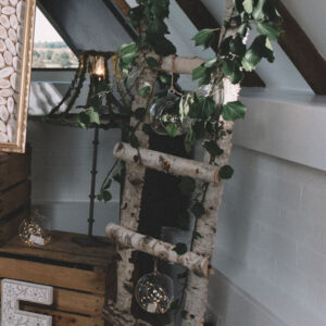 Birch Ladders with 3 hanging Jars